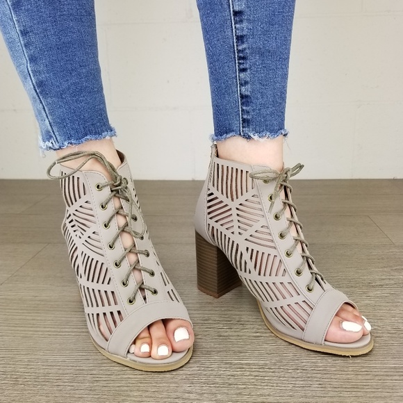 Open Toe Laced Up Spring Cut Out Ankle Booties - Z - Picture 2 of 8
